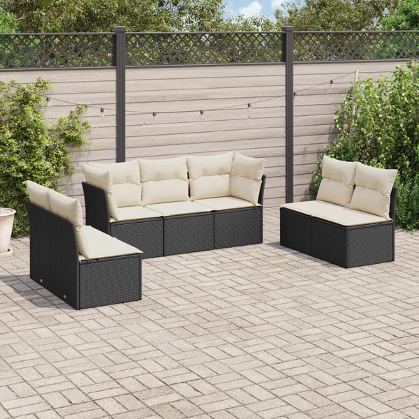 7-tlg. Garten-Sofagarnitur mit Kissen Schwarz Poly Rattan