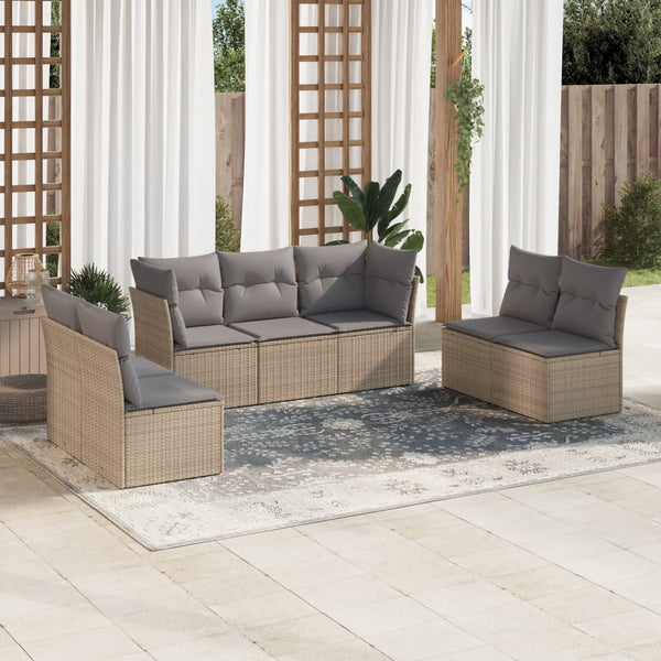 7-tlg. Garten-Sofagarnitur mit Kissen Beige Poly Rattan