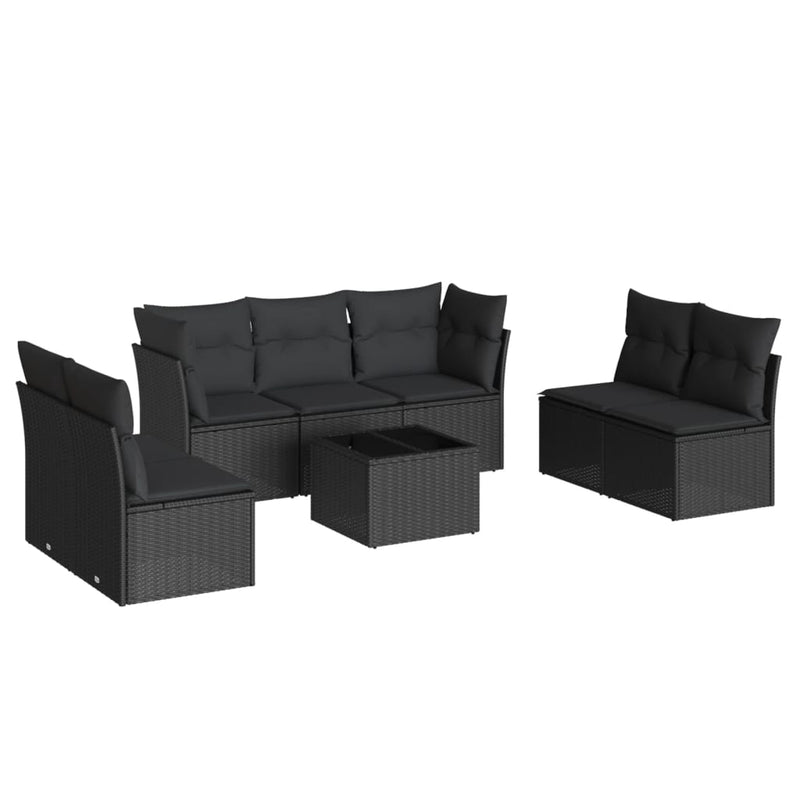 8-tlg. Garten-Sofagarnitur mit Kissen Schwarz Poly Rattan