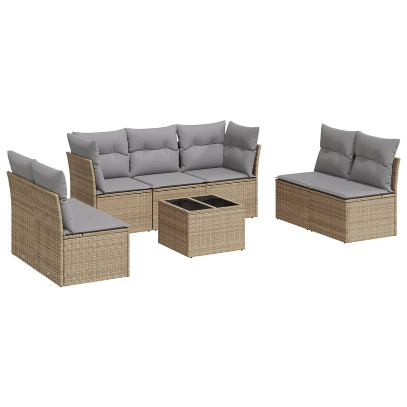 8-tlg. Garten-Sofagarnitur mit Kissen Beige Poly Rattan