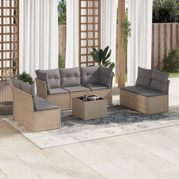 8-tlg. Garten-Sofagarnitur mit Kissen Beige Poly Rattan