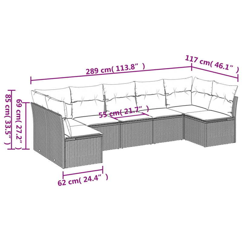 7-tlg. Garten-Sofagarnitur mit Kissen Grau Poly Rattan