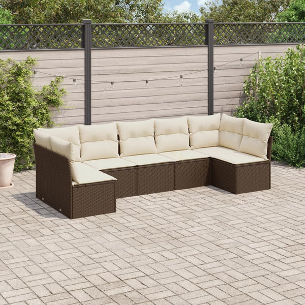 7-tlg. Garten-Sofagarnitur mit Kissen Braun Poly Rattan