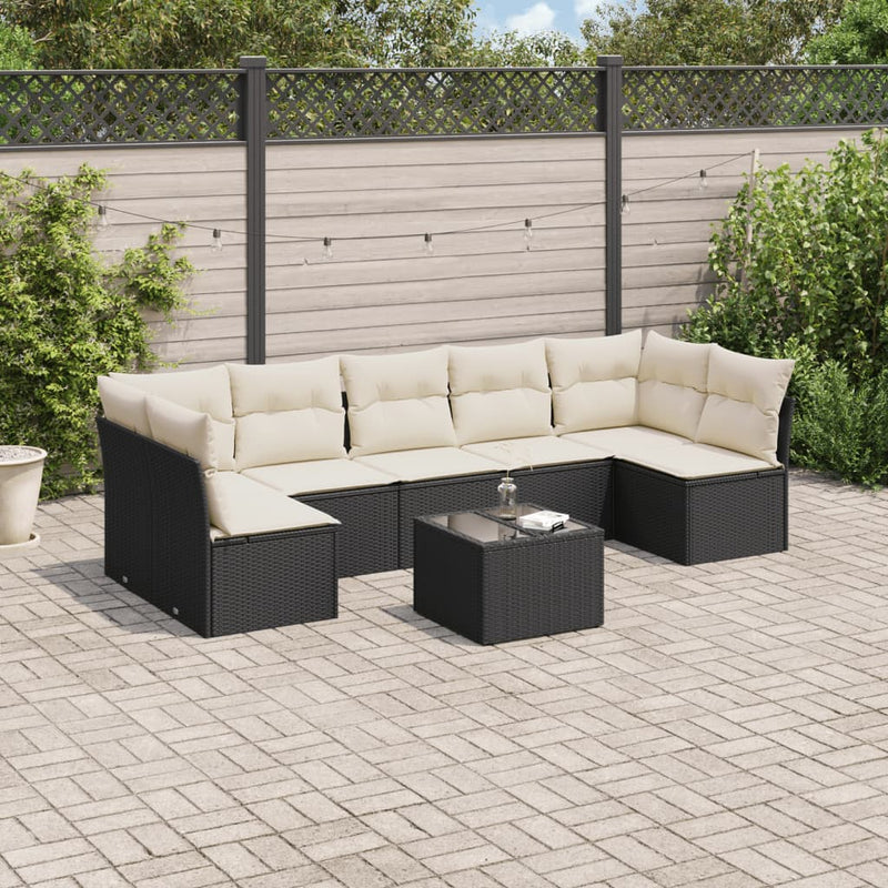 8-tlg. Garten-Sofagarnitur mit Kissen Schwarz Poly Rattan