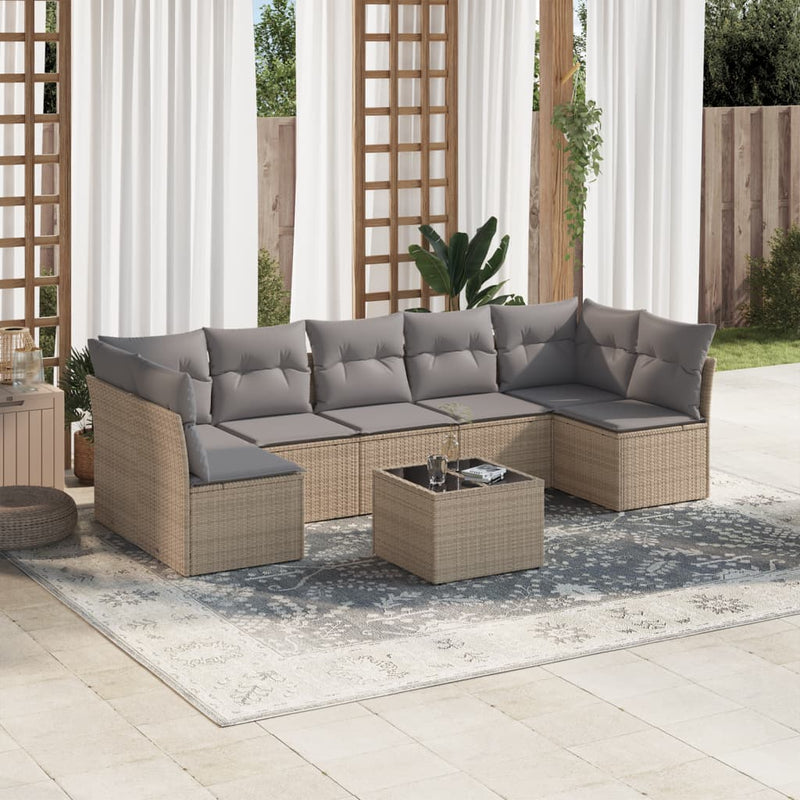 8-tlg. Garten-Sofagarnitur mit Kissen Beige Poly Rattan