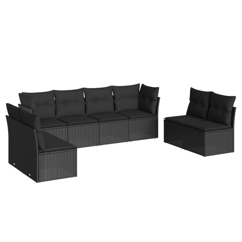 8-tlg. Garten-Sofagarnitur mit Kissen Schwarz Poly Rattan