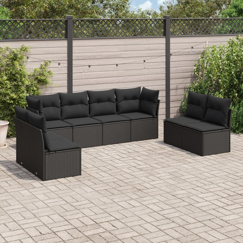 8-tlg. Garten-Sofagarnitur mit Kissen Schwarz Poly Rattan