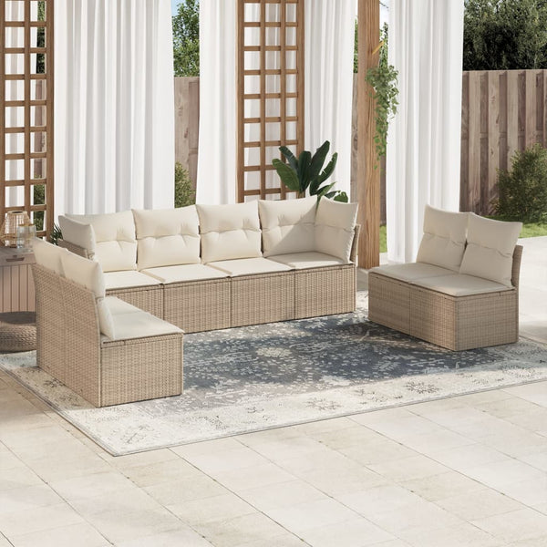 8-tlg. Garten-Sofagarnitur mit Kissen Beige Poly Rattan