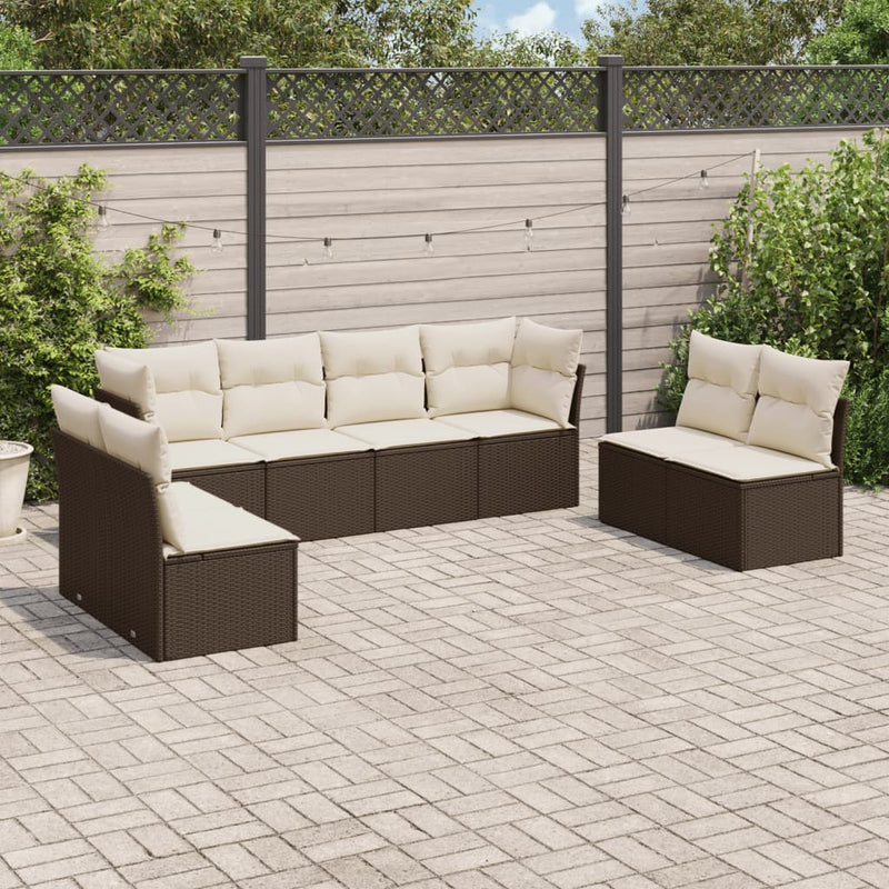 8-tlg. Garten-Sofagarnitur mit Kissen Braun Poly Rattan