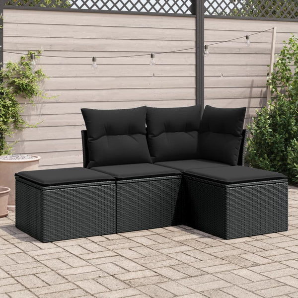 4-tlg. Garten-Sofagarnitur mit Kissen Schwarz Poly Rattan