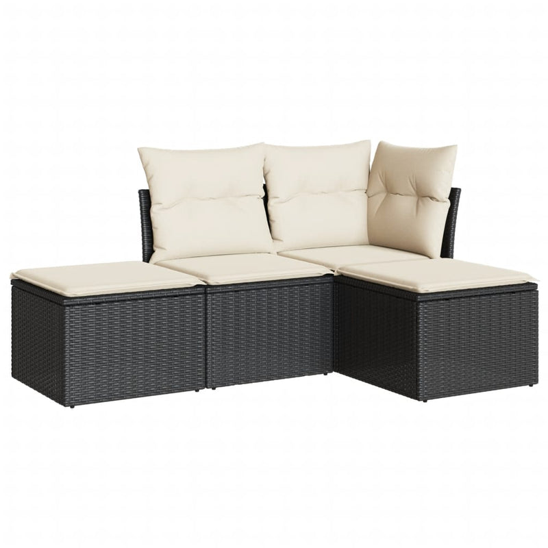 4-tlg. Garten-Sofagarnitur mit Kissen Schwarz Poly Rattan