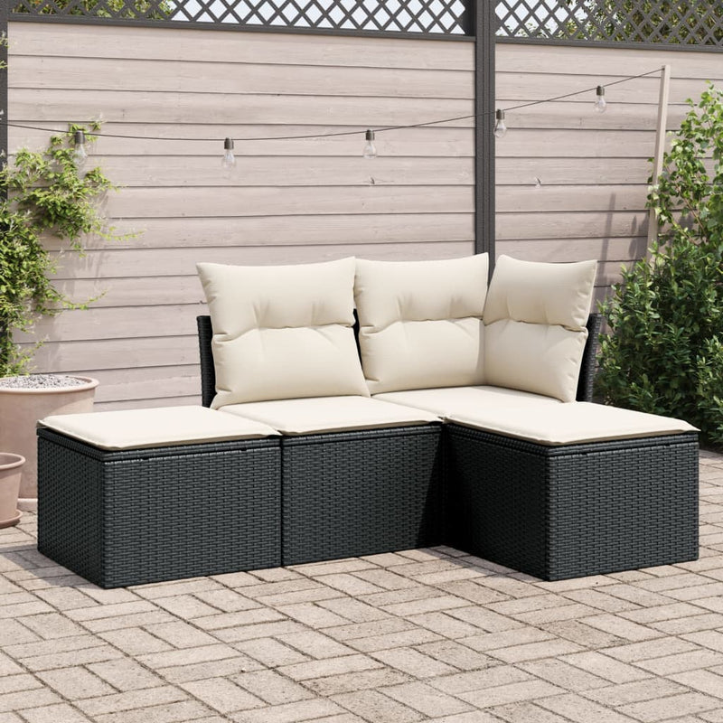 4-tlg. Garten-Sofagarnitur mit Kissen Schwarz Poly Rattan