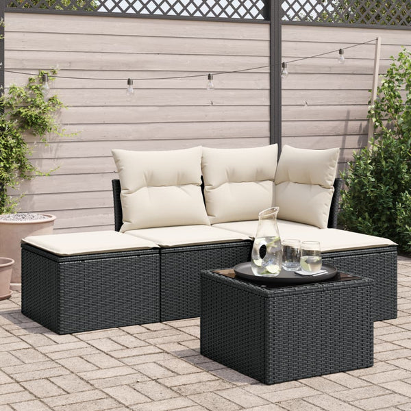 5-tlg. Garten-Sofagarnitur mit Kissen Schwarz Poly Rattan