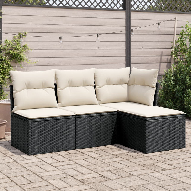 4-tlg. Garten-Sofagarnitur mit Kissen Schwarz Poly Rattan