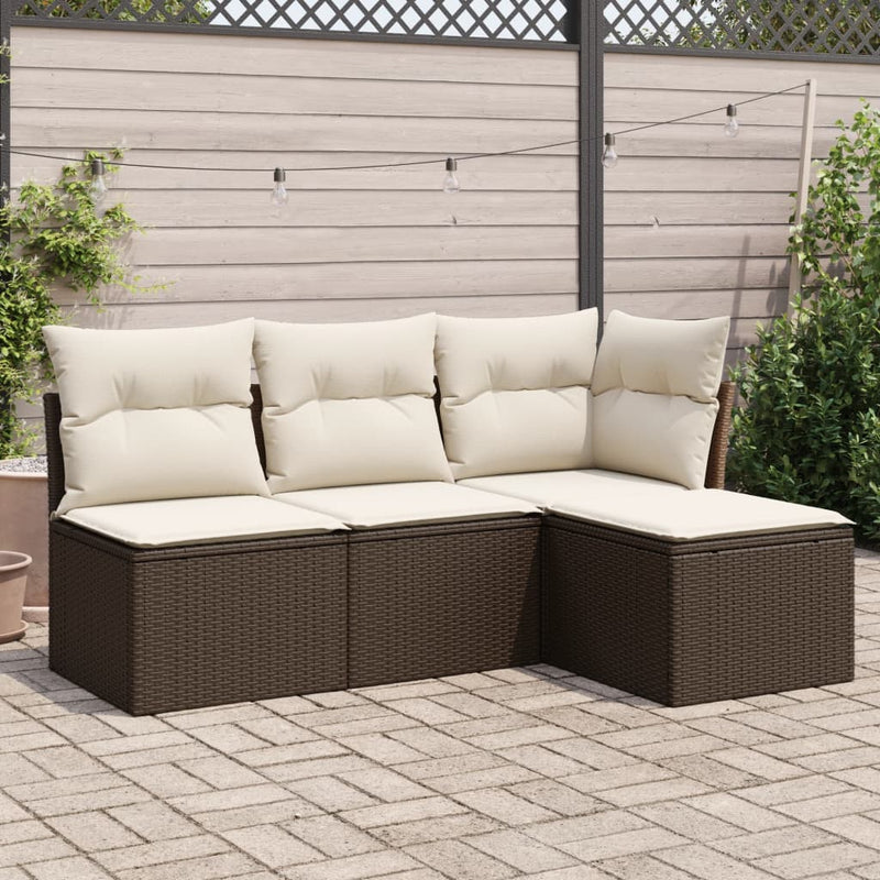 4-tlg. Garten-Sofagarnitur mit Kissen Braun Poly Rattan