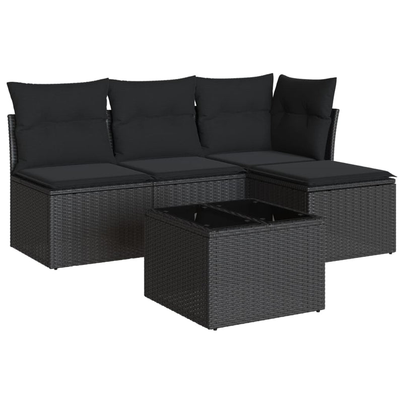 5-tlg. Garten-Sofagarnitur mit Kissen Schwarz Poly Rattan