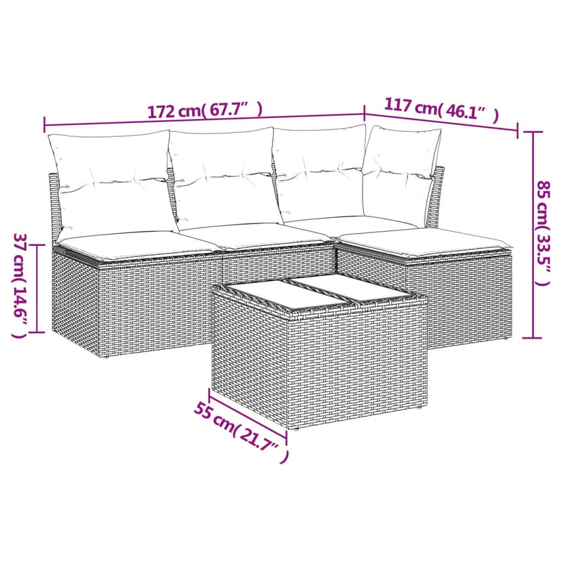 5-tlg. Garten-Sofagarnitur mit Kissen Grau Poly Rattan