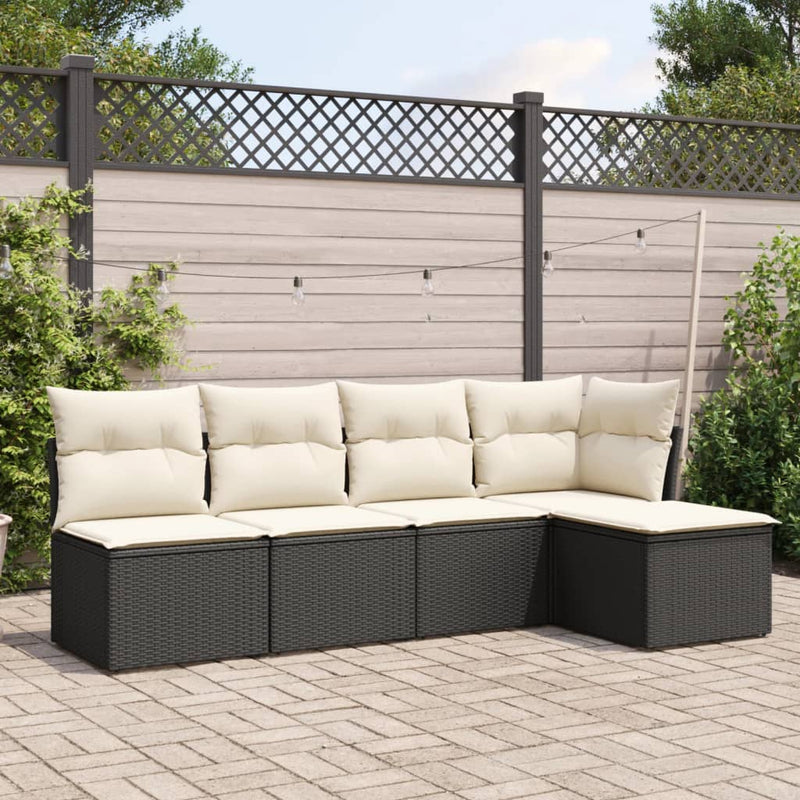 5-tlg. Garten-Sofagarnitur mit Kissen Schwarz Poly Rattan