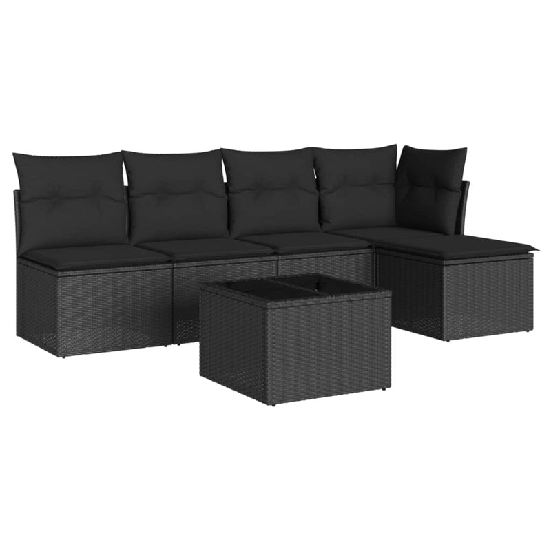 6-tlg. Garten-Sofagarnitur mit Kissen Schwarz Poly Rattan