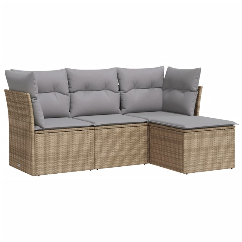 4-tlg. Garten-Sofagarnitur mit Kissen Beige Poly Rattan