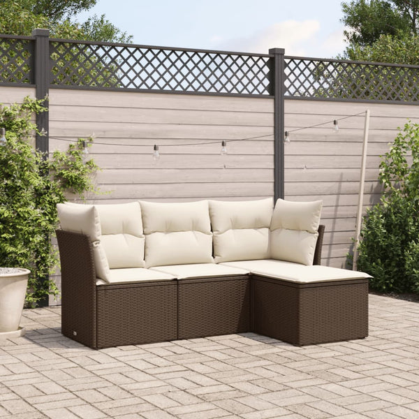 4-tlg. Garten-Sofagarnitur mit Kissen Braun Poly Rattan