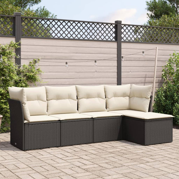 5-tlg. Garten-Sofagarnitur mit Kissen Schwarz Poly Rattan