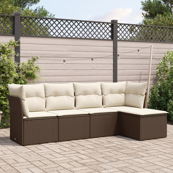 5-tlg. Garten-Sofagarnitur mit Kissen Braun Poly Rattan