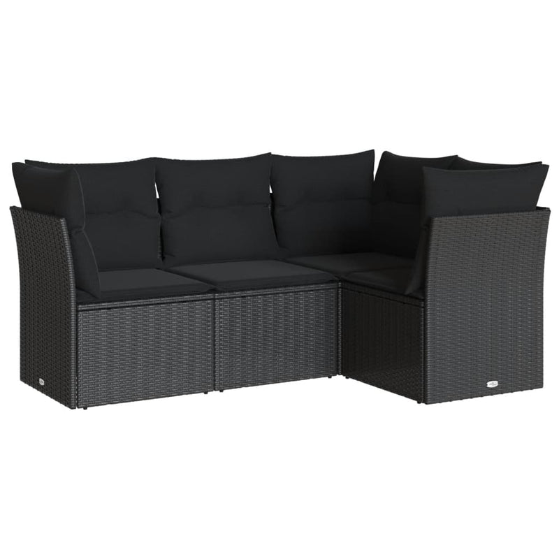 4-tlg. Garten-Sofagarnitur mit Kissen Schwarz Poly Rattan