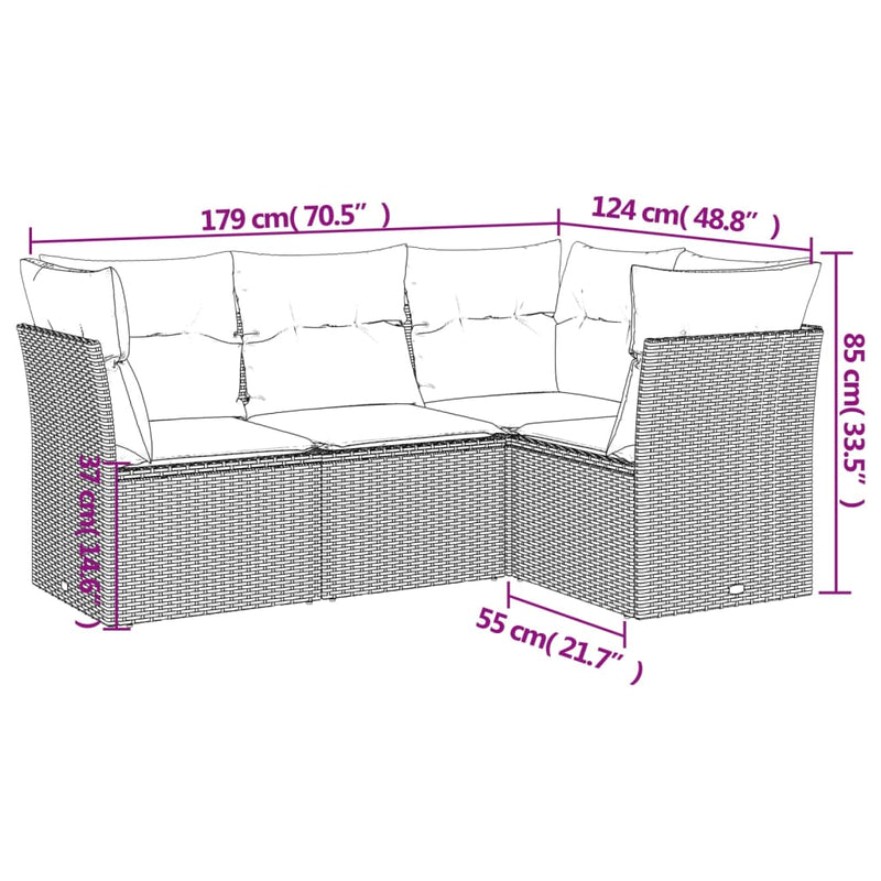 4-tlg. Garten-Sofagarnitur mit Kissen Schwarz Poly Rattan