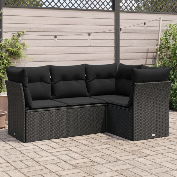 4-tlg. Garten-Sofagarnitur mit Kissen Schwarz Poly Rattan