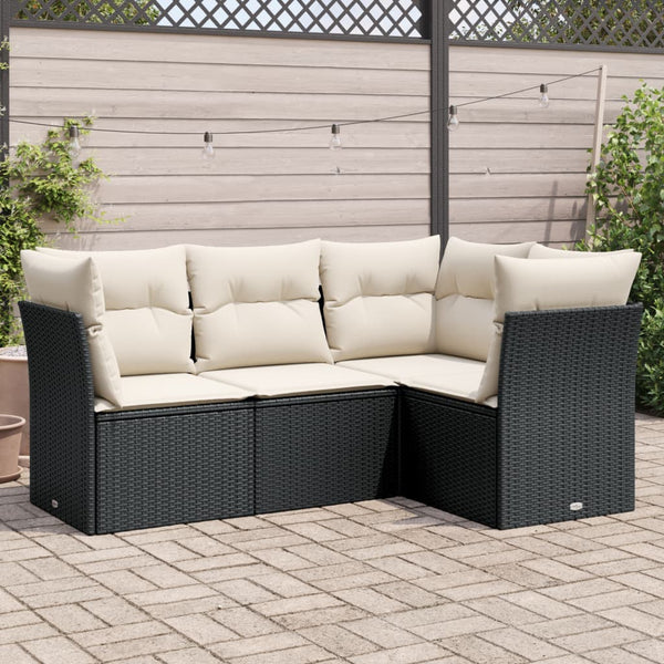 4-tlg. Garten-Sofagarnitur mit Kissen Schwarz Poly Rattan