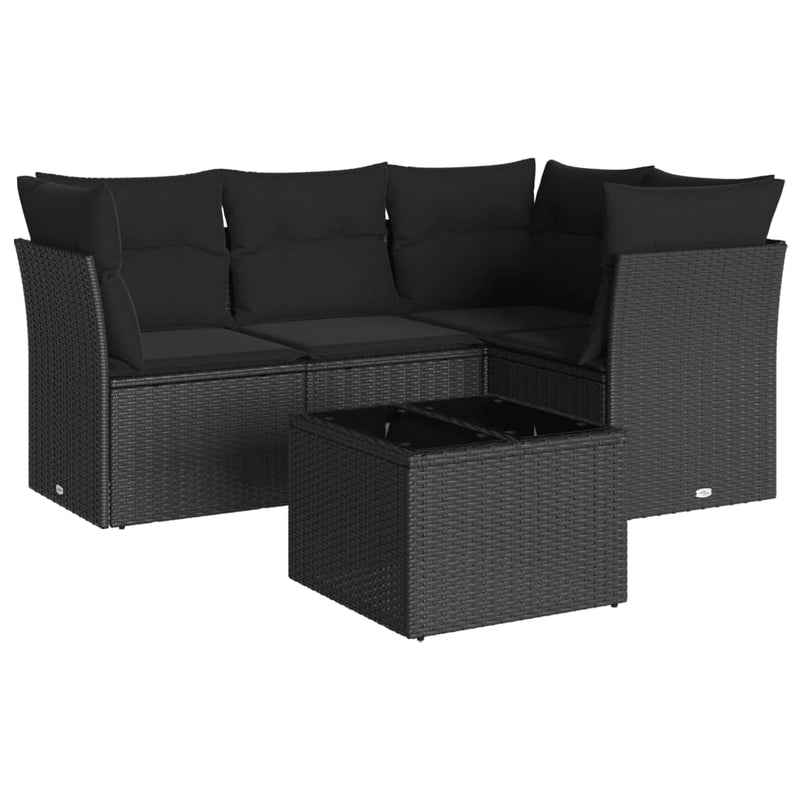 5-tlg. Garten-Sofagarnitur mit Kissen Schwarz Poly Rattan