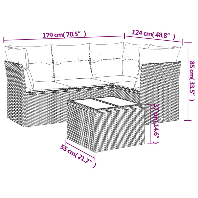 5-tlg. Garten-Sofagarnitur mit Kissen Schwarz Poly Rattan