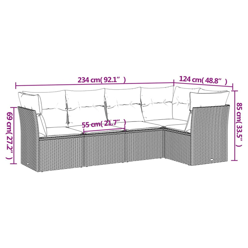 5-tlg. Garten-Sofagarnitur mit Kissen Schwarz Poly Rattan