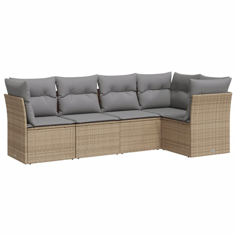 5-tlg. Garten-Sofagarnitur mit Kissen Beige Poly Rattan