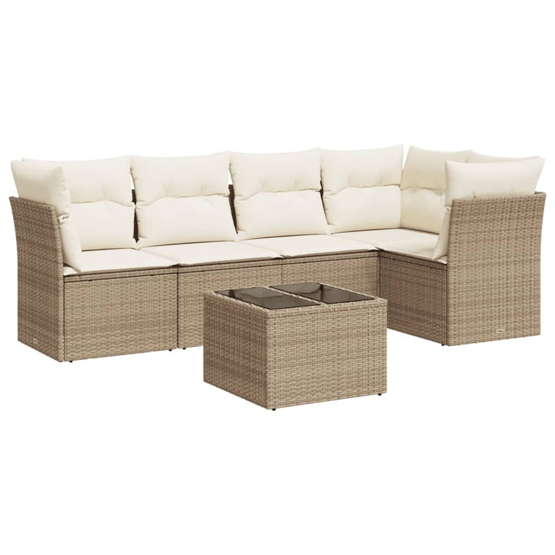 6-tlg. Garten-Sofagarnitur mit Kissen Beige Poly Rattan