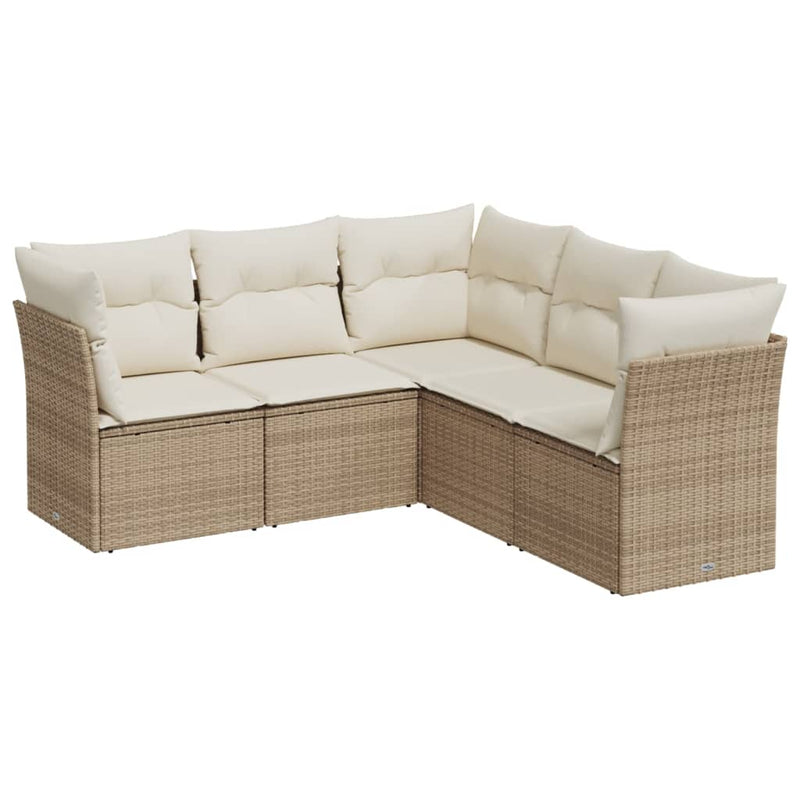 5-tlg. Garten-Sofagarnitur mit Kissen Beige Poly Rattan