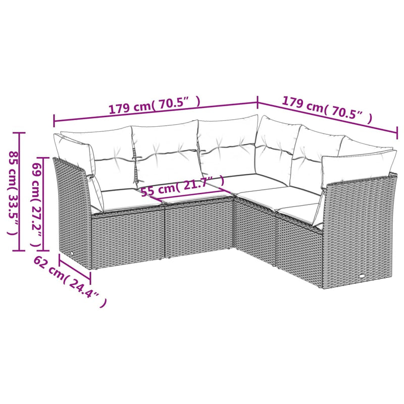 5-tlg. Garten-Sofagarnitur mit Kissen Beige Poly Rattan