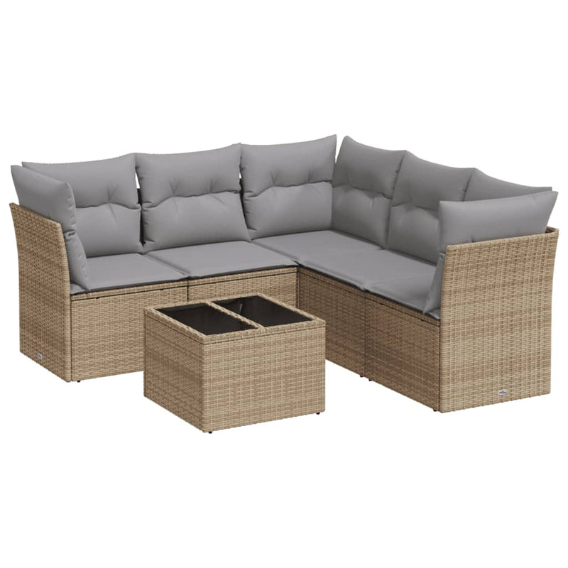 6-tlg. Garten-Sofagarnitur mit Kissen Beige Poly Rattan