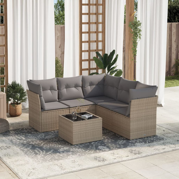 6-tlg. Garten-Sofagarnitur mit Kissen Beige Poly Rattan