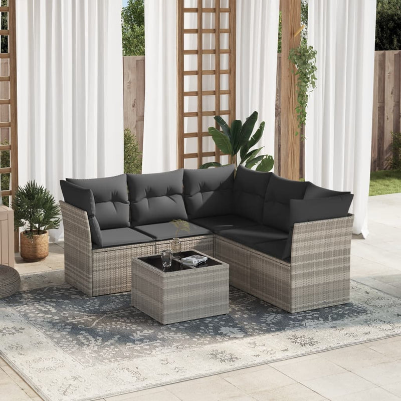 6-tlg. Garten-Sofagarnitur mit Kissen Hellgrau Poly Rattan