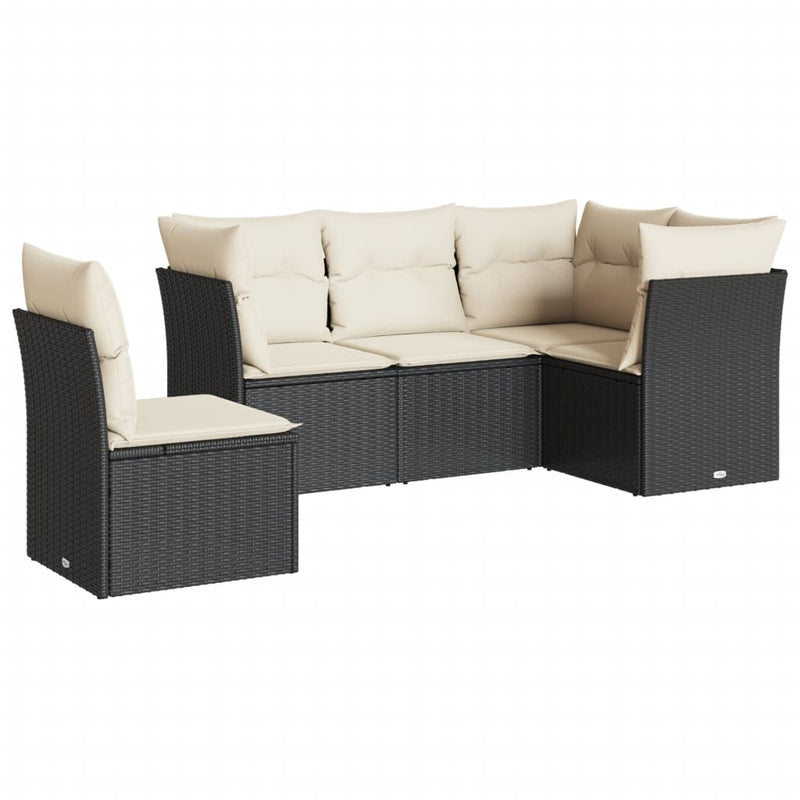 5-tlg. Garten-Sofagarnitur mit Kissen Schwarz Poly Rattan