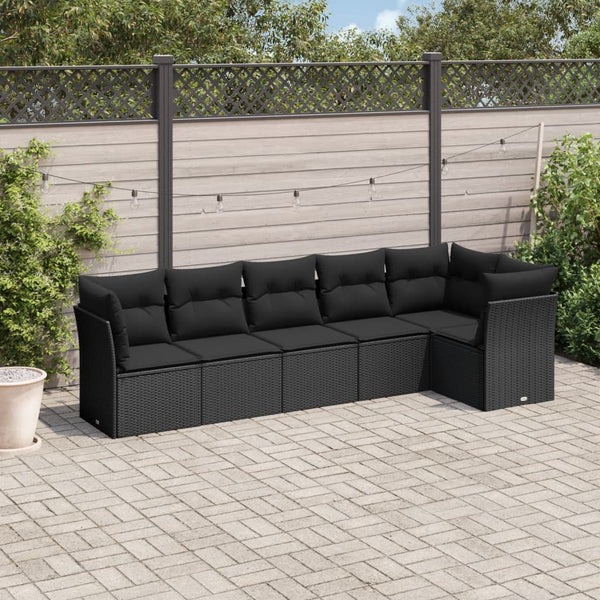 6-tlg. Garten-Sofagarnitur mit Kissen Schwarz Poly Rattan