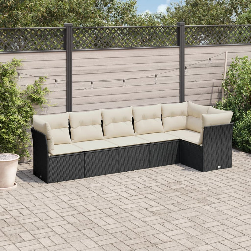 6-tlg. Garten-Sofagarnitur mit Kissen Schwarz Poly Rattan