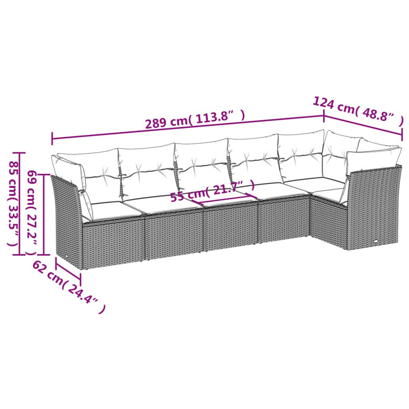 6-tlg. Garten-Sofagarnitur mit Kissen Hellgrau Poly Rattan