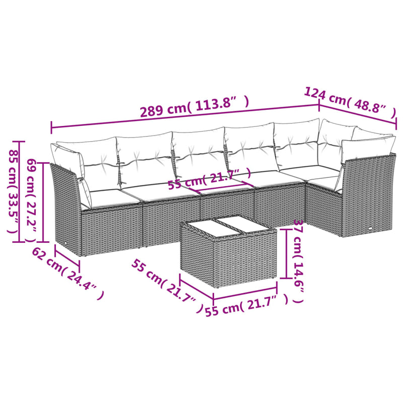 7-tlg. Garten-Sofagarnitur mit Kissen Schwarz Poly Rattan