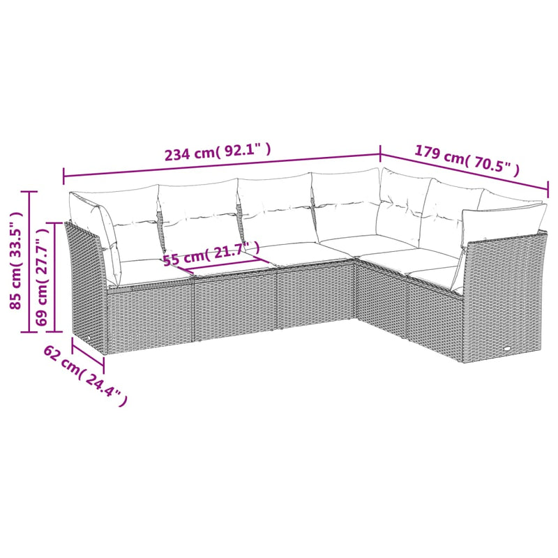 6-tlg. Garten-Sofagarnitur mit Kissen Schwarz Poly Rattan