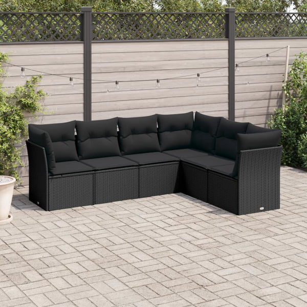 6-tlg. Garten-Sofagarnitur mit Kissen Schwarz Poly Rattan