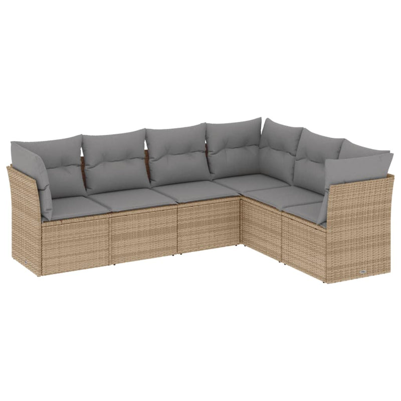 6-tlg. Garten-Sofagarnitur mit Kissen Beige Poly Rattan