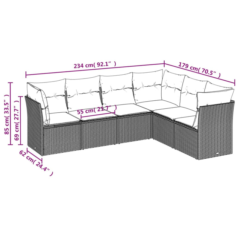 6-tlg. Garten-Sofagarnitur mit Kissen Beige Poly Rattan